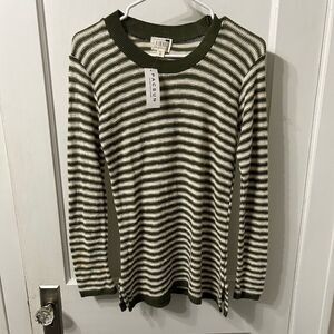 PacSun Green and White Striped Sweater